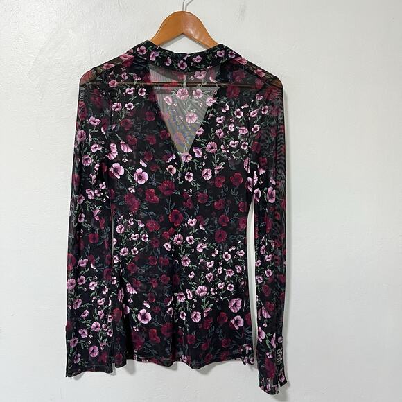 Free People Lucky Shirtee Floral Sheer Top Size S Black Dark Romantic Whimsigoth - Picture 2 of 8